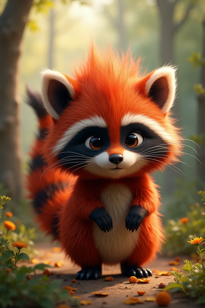 Raccoon with furry red hair