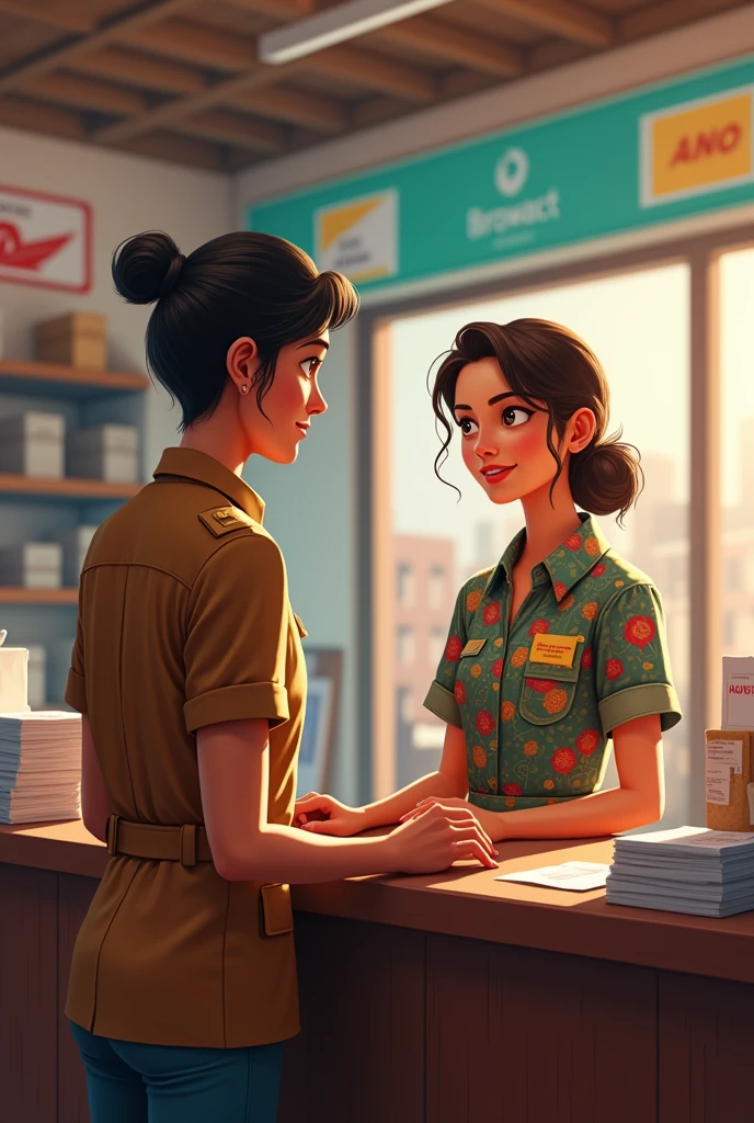 Indian Post office working girl brown uniform and boy age 28 colour dress 