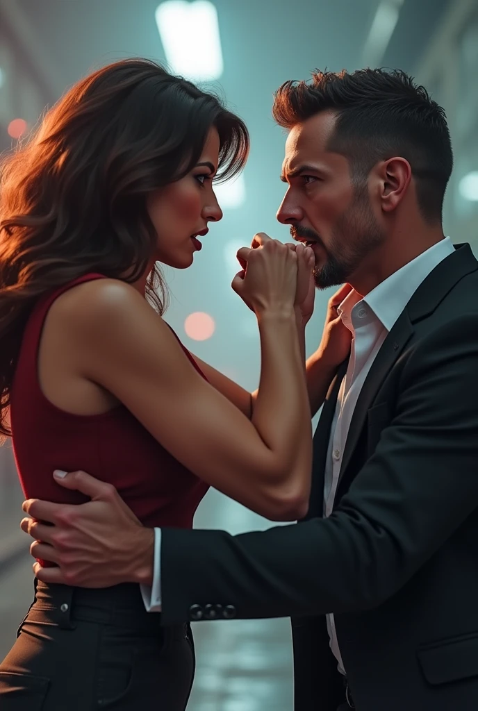 The woman slaps the man in the face 