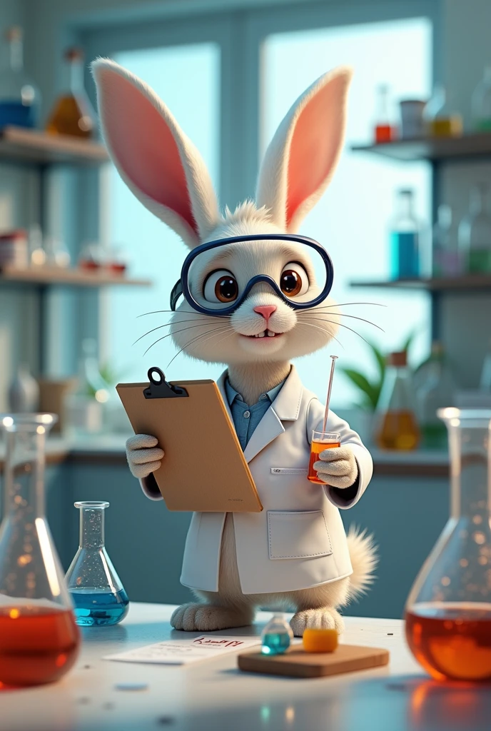 A chemist bunny holding chemical