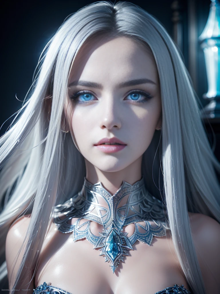 8k, (full body shot:1.4), 20-year-old Swedish girl, raw, Beautiful woman, (straight gray hair), Crystal-encrusted girl, sexy poses, The white skin is inlaid with transparent crystal, ((lens)), The structure is made of crystals, Hourglass body, intricate, beautifull face, elegant, highly detailed, digital hyperrealistic photography, hyperrealistic photography filigree, shyness, most beautyfull face, (masterpiece, sidelighting, (finely detailed beautifull blue eyes: 1.2)),