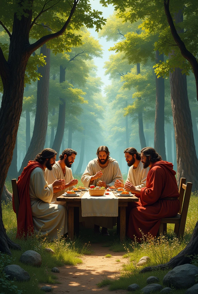 The last supper at a picnic in the forest