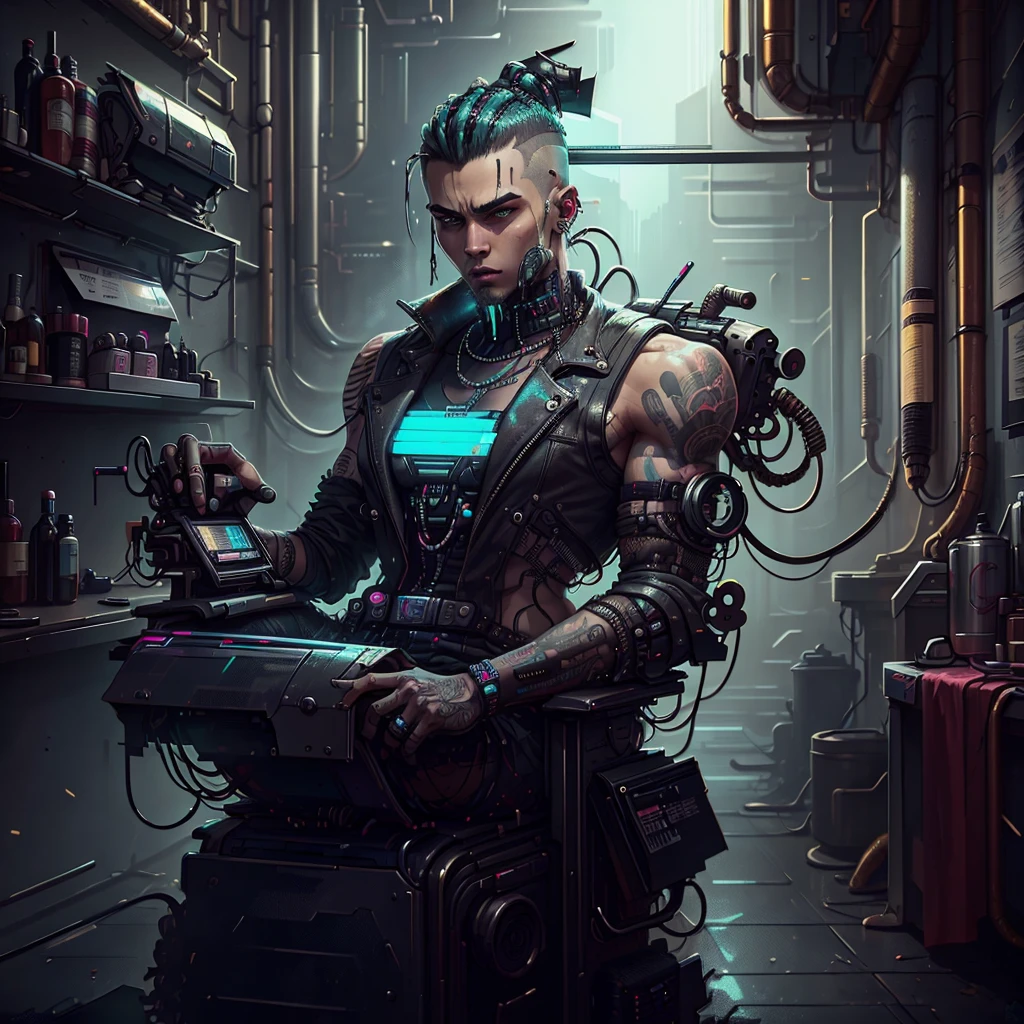 a business card for a cyberpunk style barber shop