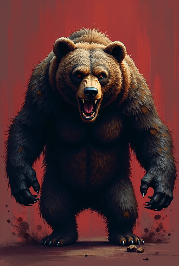Theme: sketched angry gangster bear with different patterned fur and animated like an nft
Background: wine with a touch of dark red