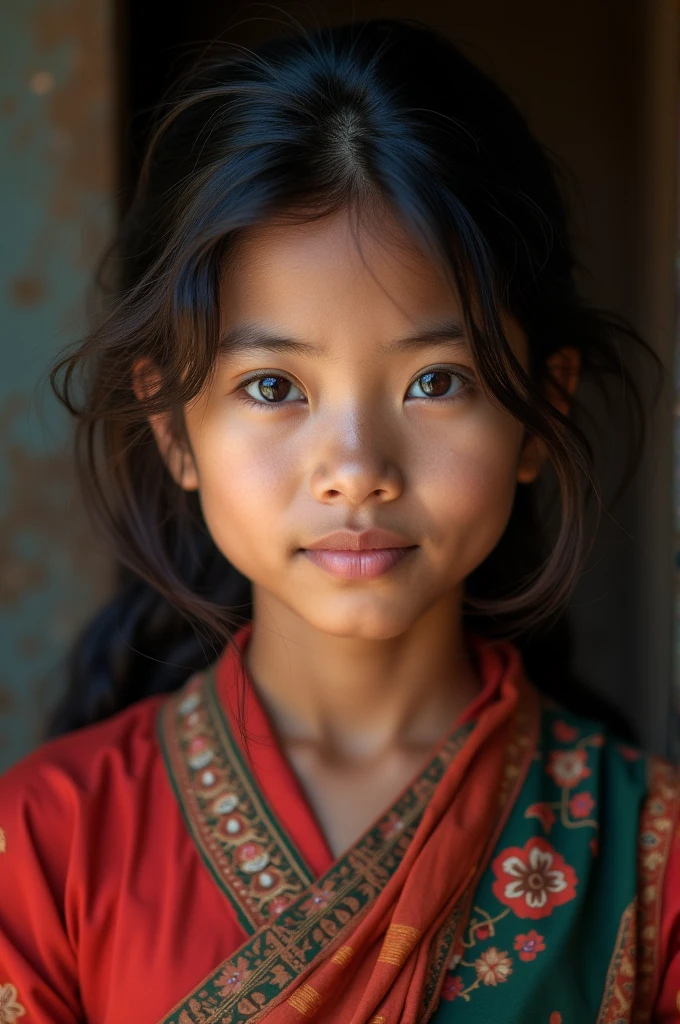 Bangladeshi Garo indigenous people , one girl , girl with traditional clothes, cute smile.