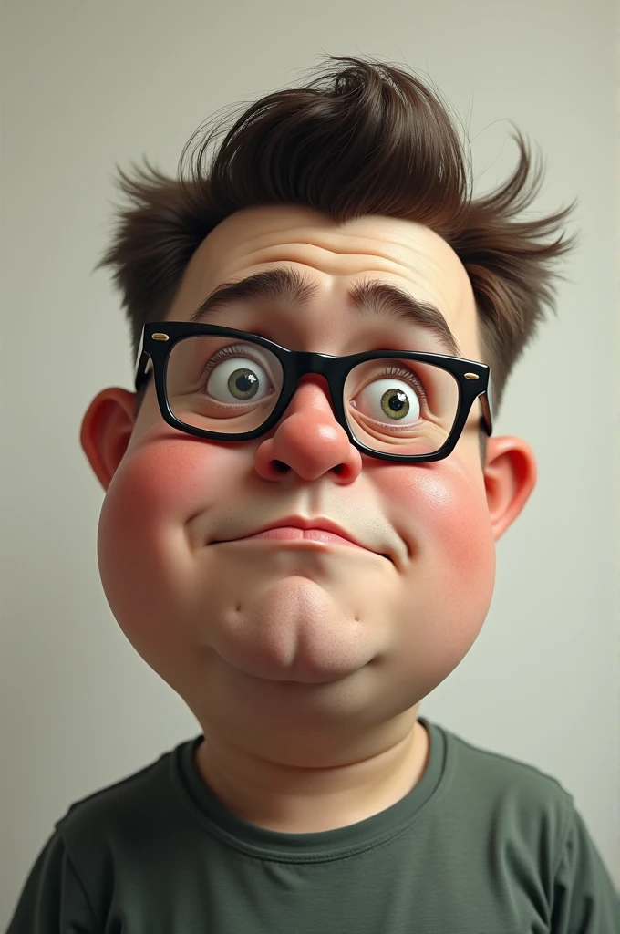 Make a very fat teenager with glasses and a big face and who has an ugly haircut