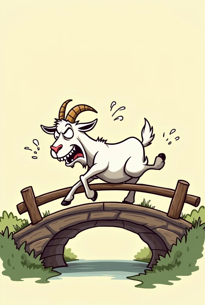 Cartoon one angry goat fall on the bridge