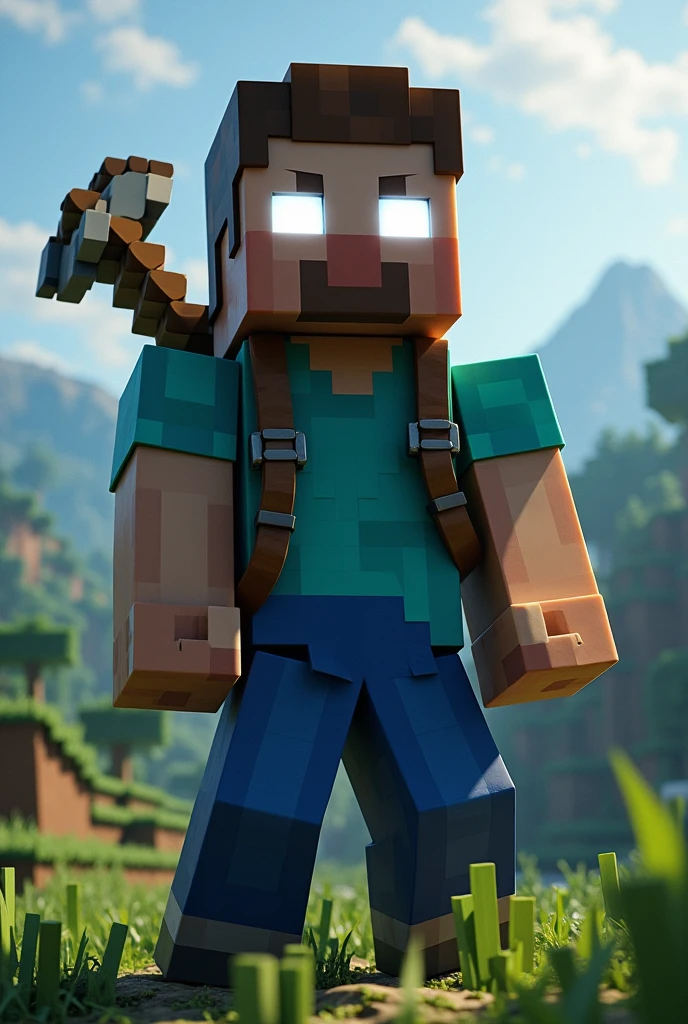 Steve from Minecraft with completely white eyes
