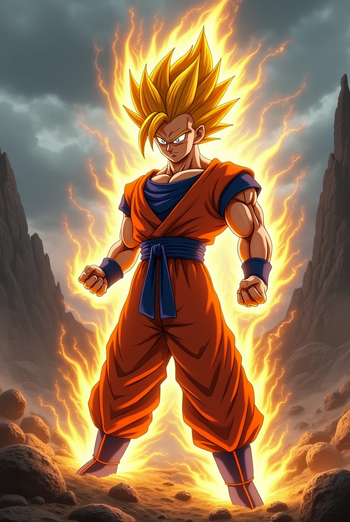 super saiyan, Goku, Realistic version, everything detailed, clear image,
