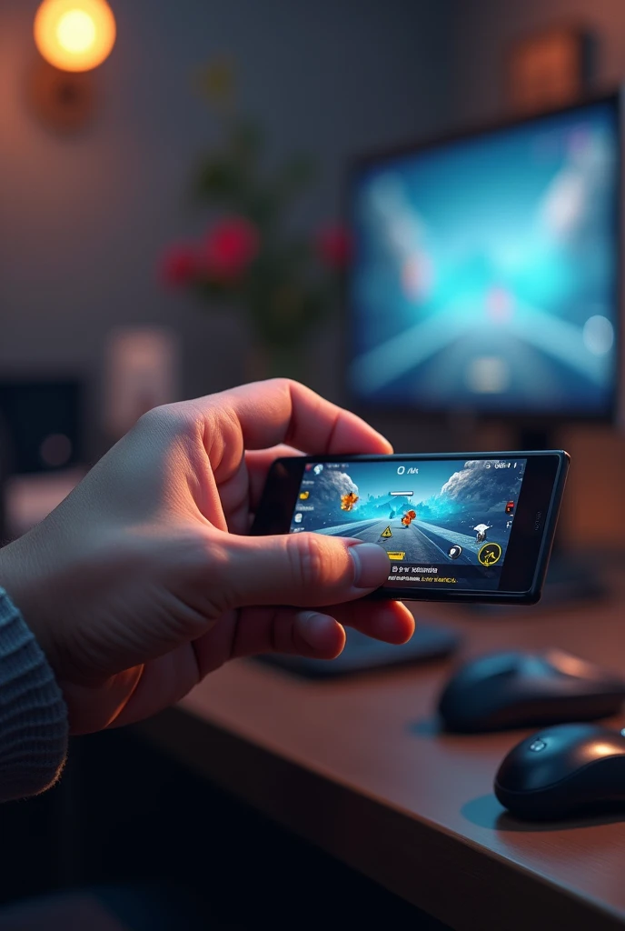 A very nice hand holding a gaming device looks like the device is holding tight and will break if pressed a little hard There is a gaming background that mentions free fire game