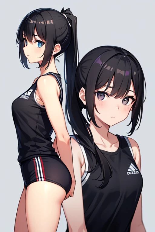 High School Students,Black Hair,Single ponytail,Sportswear,Blank Background,Half-length portrait
