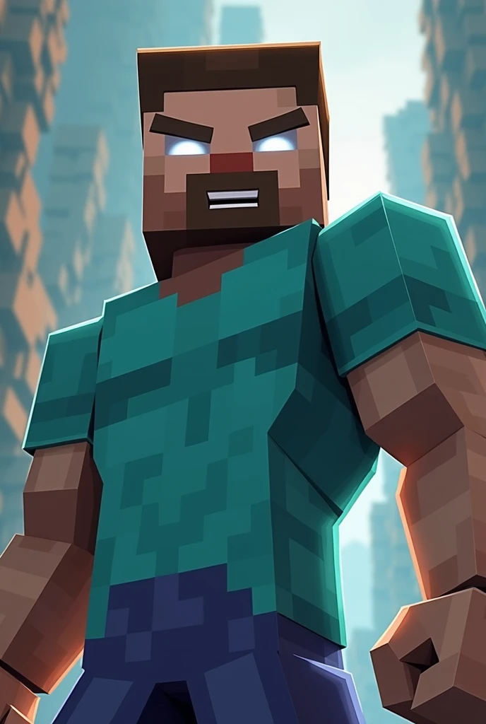 Steve from Minecraft with completely white eyes