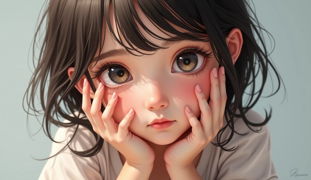beautiful, masterpiece, best quality, ((beautiful eyes), (Delicate face)), Height and weight, cartoon, 1 Girl, same,, Portrait Photography, Looking at the audience, Intricate details,, ((Strong contrast ween light and dark)),, (5 fingers, Beautiful hand shape, 1.5)),