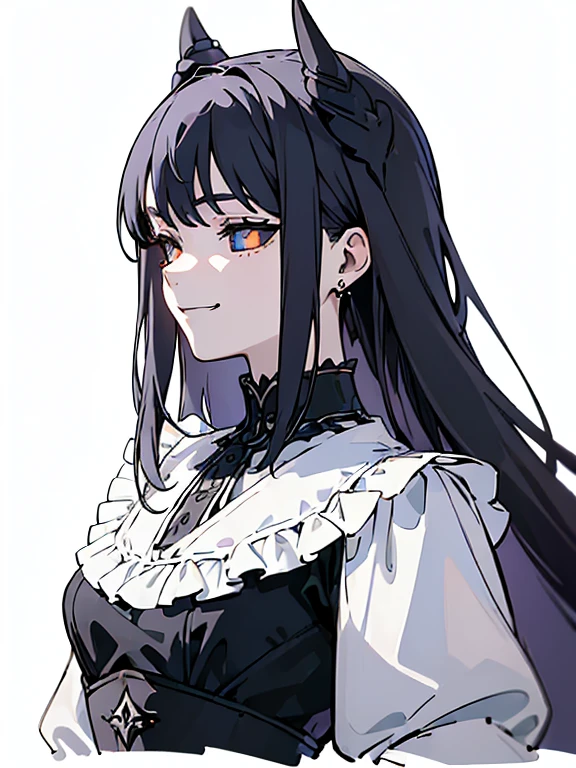((((masterpiece, Best Quality, Ultra-high resolution, Best illustrations)))), ((Portrait of a person standing against a white background)), (Very delicate and cute face, Sparkling Eyes), (((black sclera, white small iris))), A beautiful girl named "Sinza" in black dress is standing diagonally to the left alone, ((white long hair, white small iris)), (((black sclera, black dress))), full body portrait, (((evil smile))),