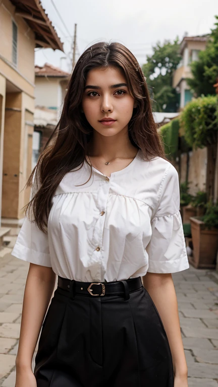 A 18-year-old Turkish young woman, Sūsen., female empowerment, top clothers, medium bust.