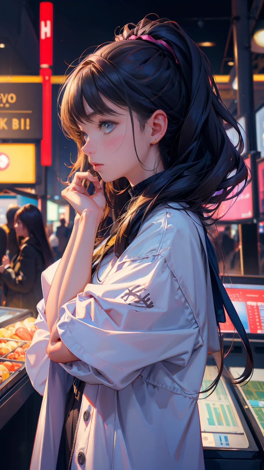 a girl holding crypto and waiting for right time to sell. She is exploring market