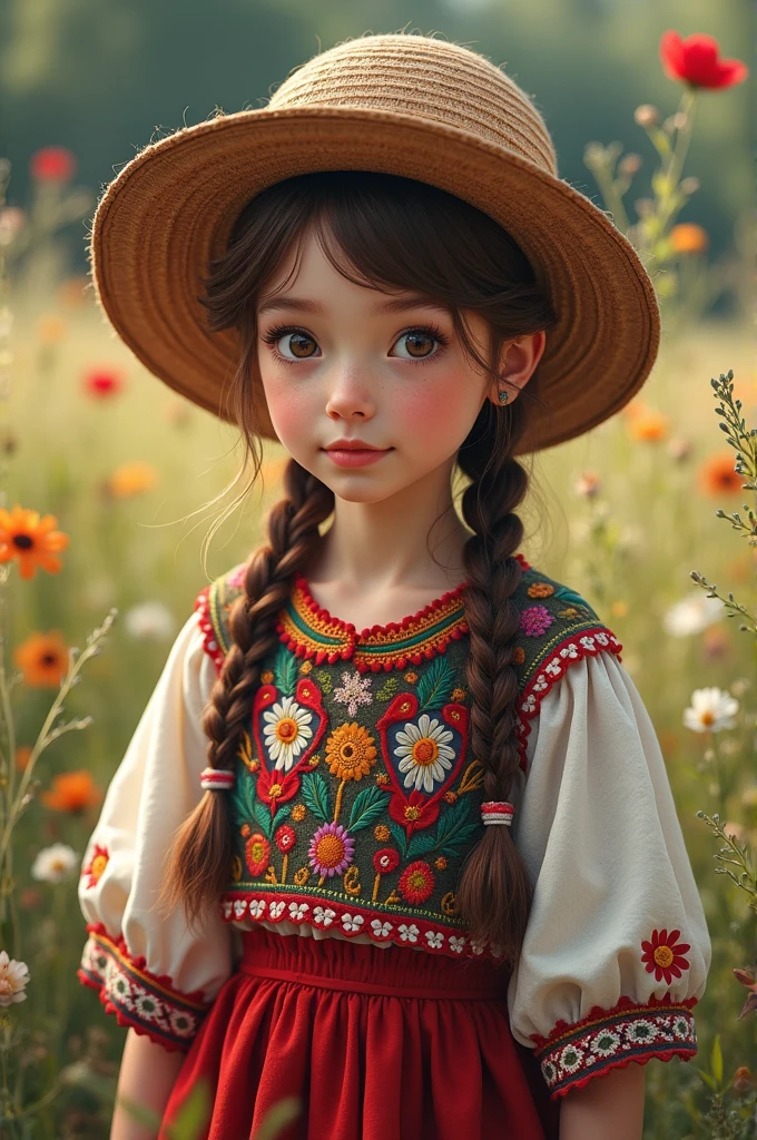Une fillette roumaine en tenue traditionnelle.