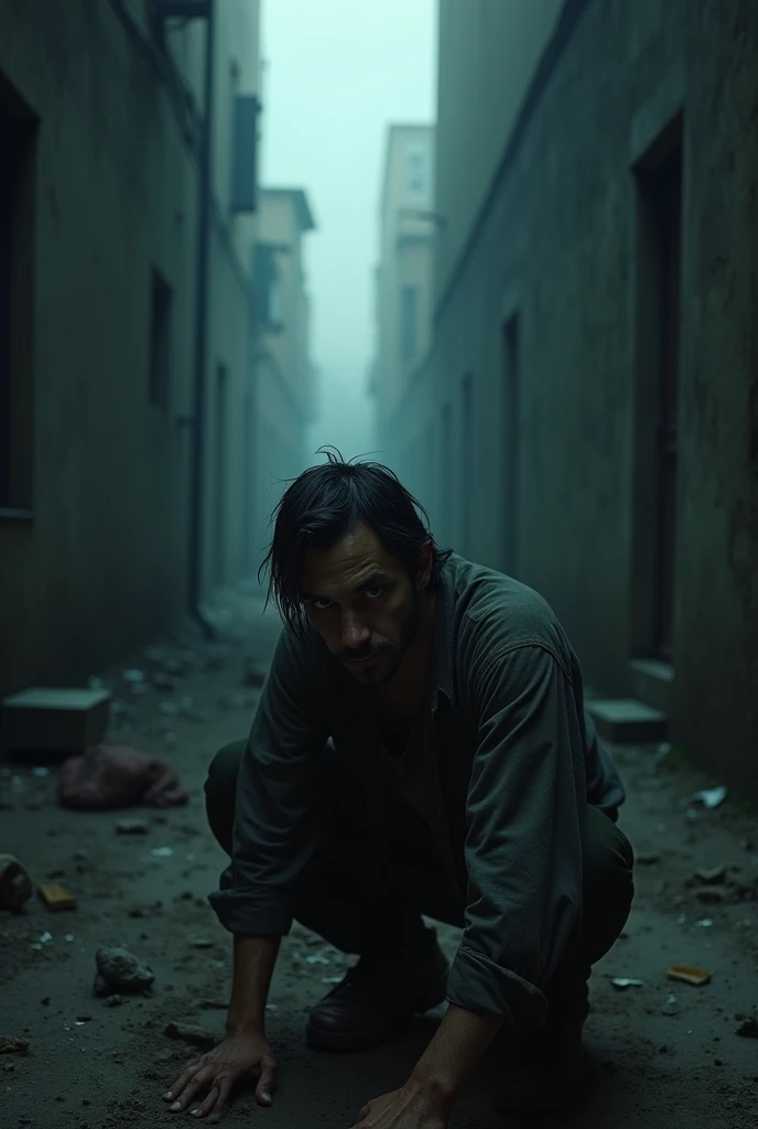 (photorealism:1.2), men, drug dependence, man using drugs, abyss, blind alley.