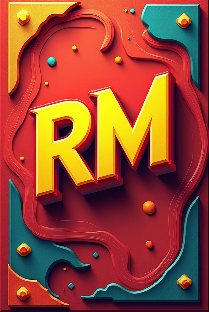 Create a color full attractive YouTube banner that says 'RM' in red and yellow 
With some retro designs around the corners,16;9, 4k, hdr