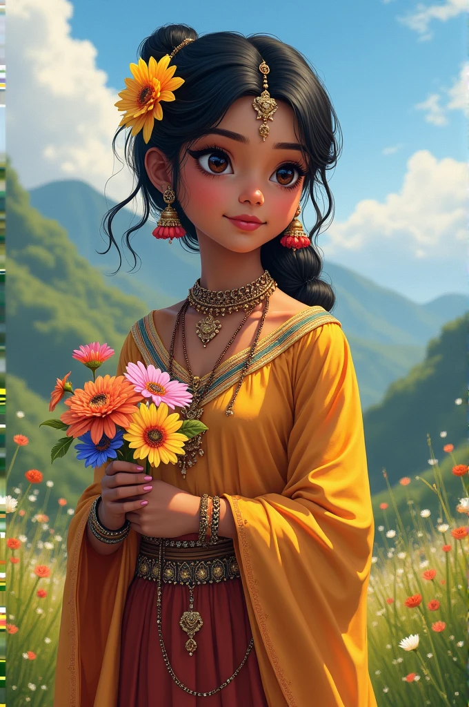 Une fillette indienne en tenue traditionnelle.