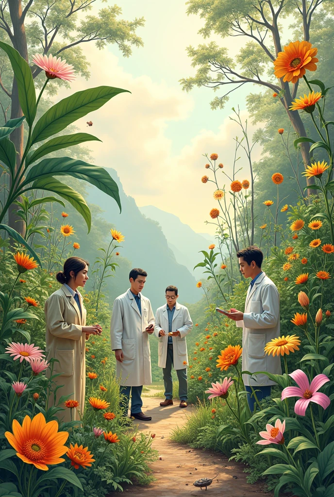 Create an image about a job, made on a 3 meter paper and about medicinal and phytotherapeutic plants, with edge,detaileds