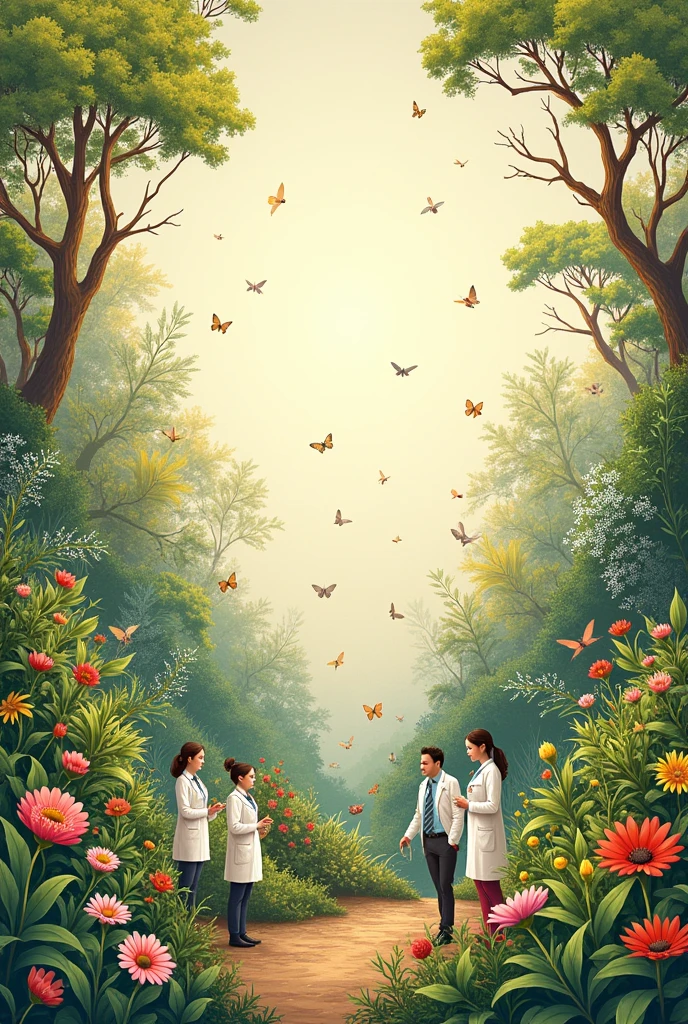 Create an image about a job, made on a 3 meter paper and about medicinal and phytotherapeutic plants, with edge,detaileds