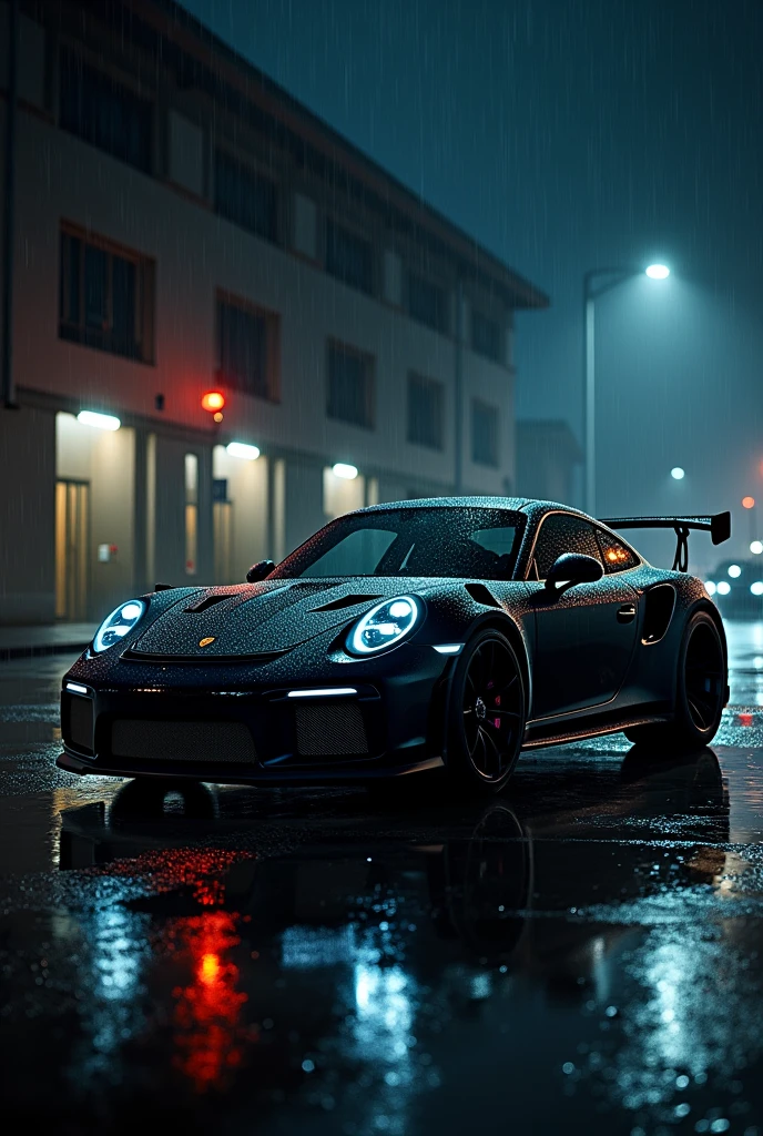 porsche gt3 rs 8d image for wallpaper in night area with raining black in color 