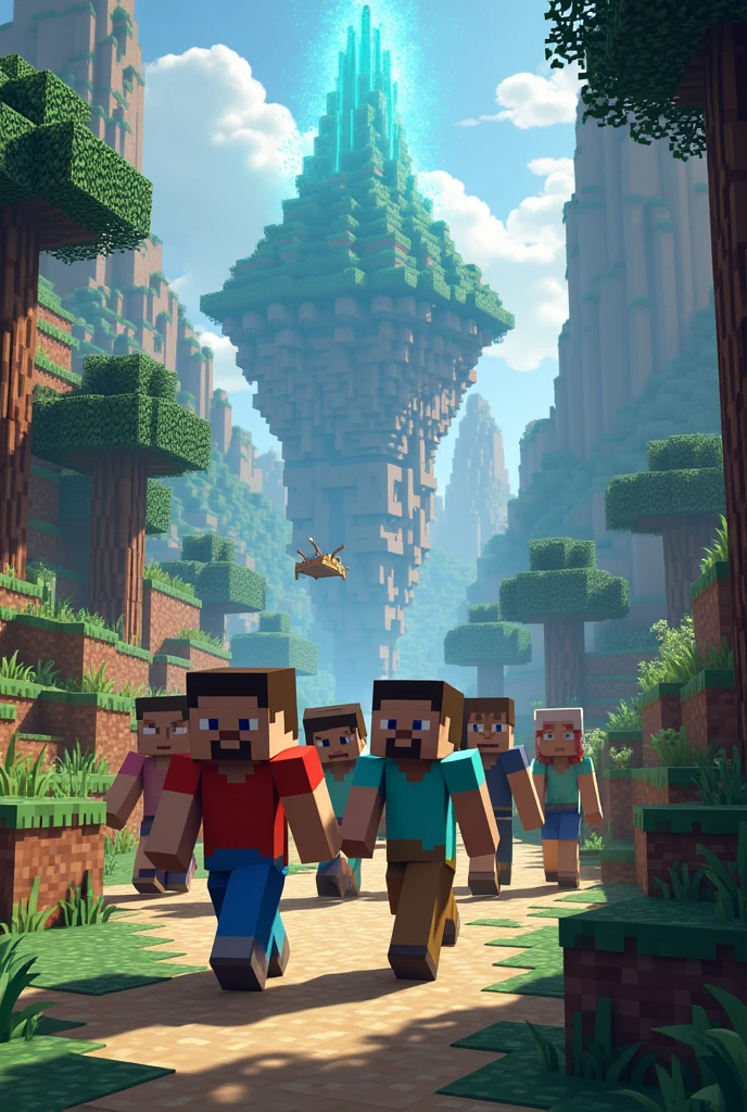 A group of Minecraft players on an epic adventure with new structures and mythological beings and new equipment