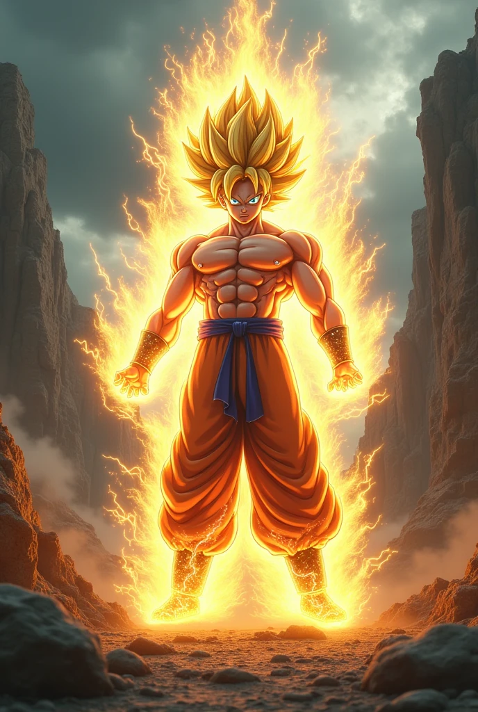 super saiyan, human goku, Realistic version, everything detailed, clear image, 8 k quality