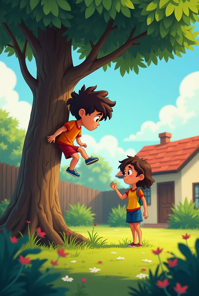 Juninho was rude and climbed a tree and he fell. Juninho's mother hit his butt but he farted in her face.
