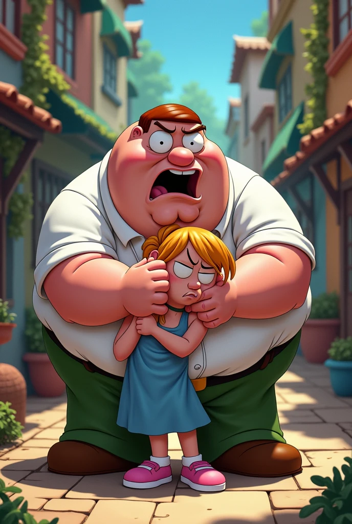 Peter Griffin holding meg's neck (disney graphics quality)