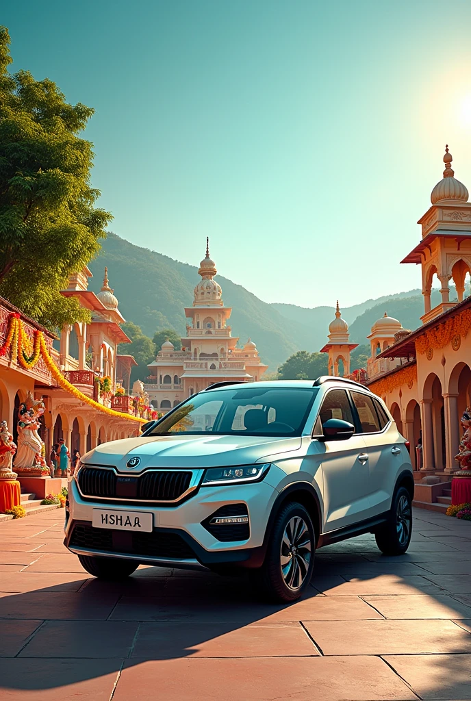 produce an AD for Skoda kushaq with Krishna Janmashtami in Udaipur with no people in the photo