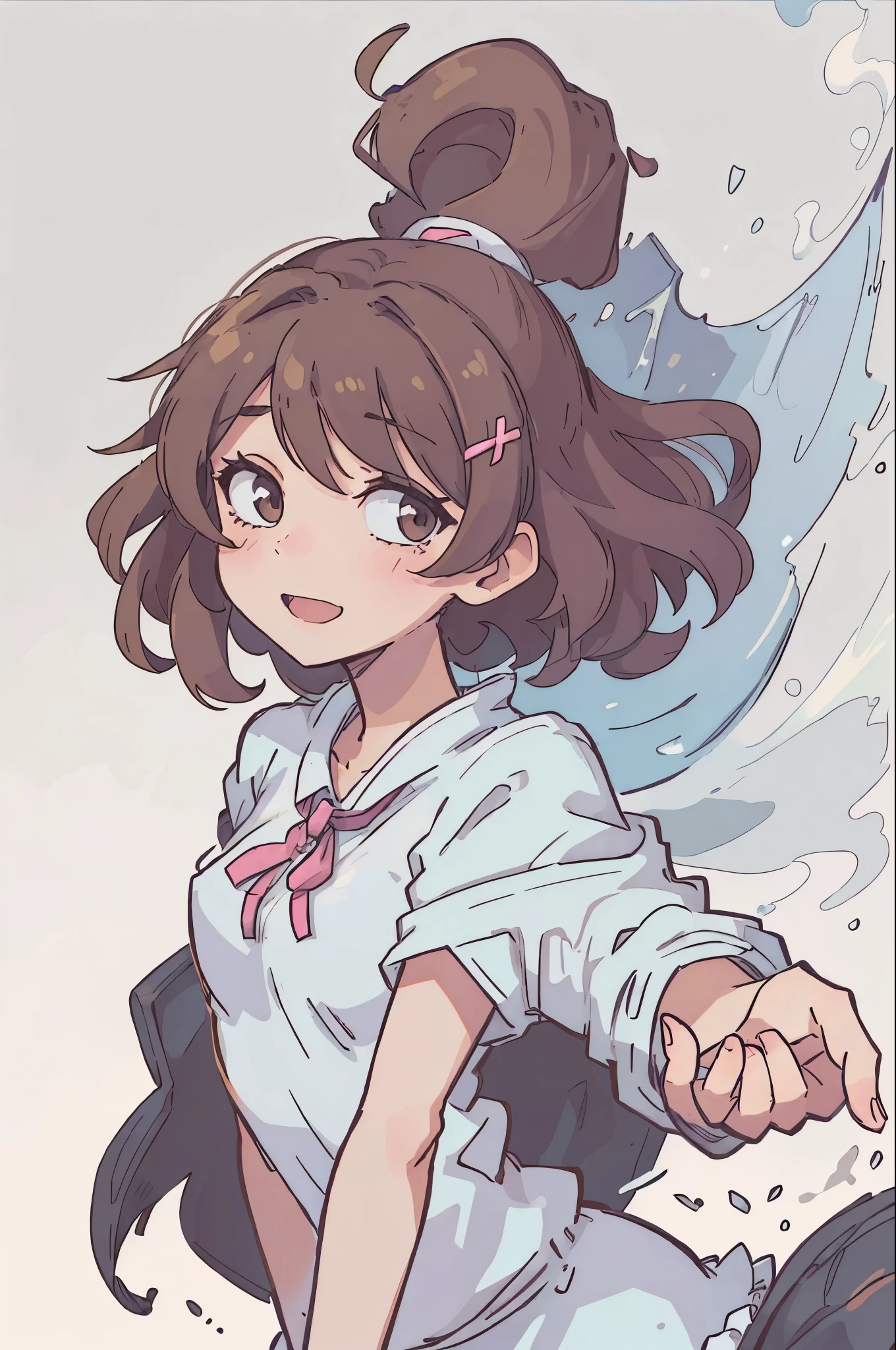 (best quality:0.8) perfect anime illustration, a pretty, happy woman with short curly brown h