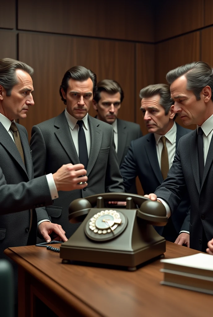 A group of 70s man's using telephone