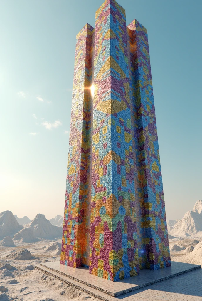 Make the mosaic tower with visual texturing technique, preferably pointillism