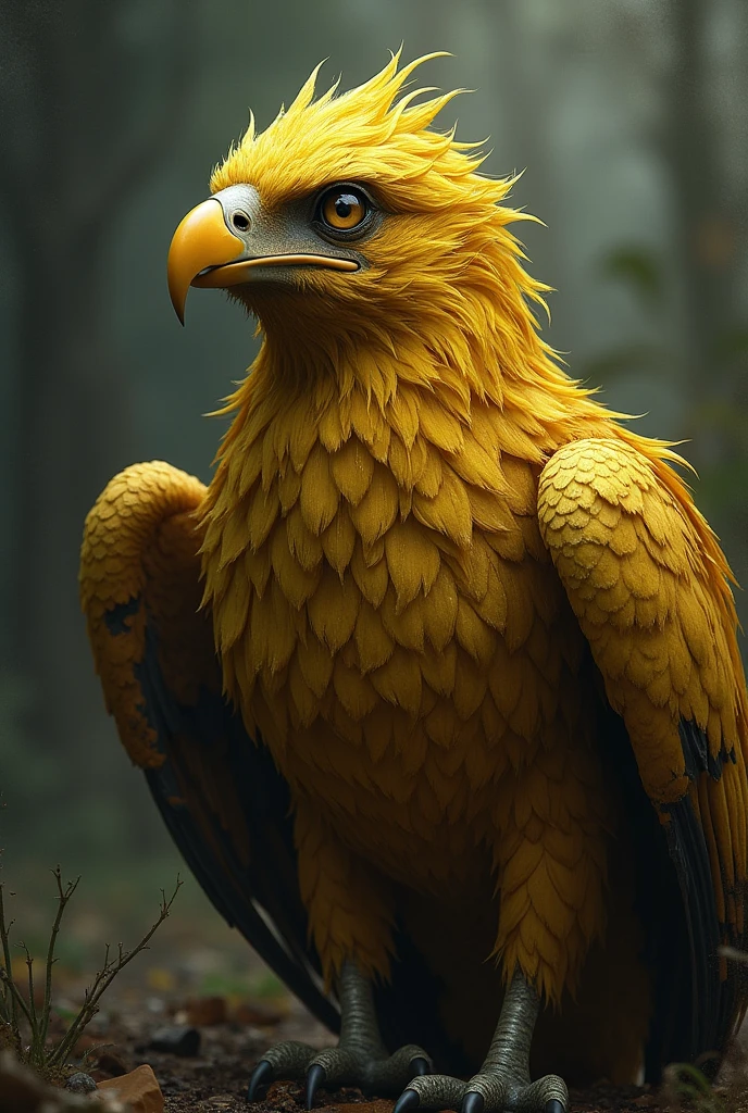 The golden Garuda bird looks like it is crying and ragged.