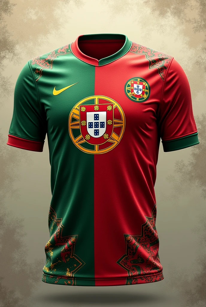 create a football shirt with features and things from the country of Portugal with few details