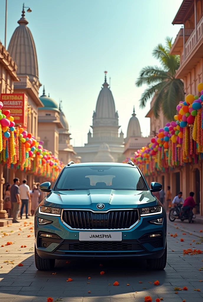 produce an AD for 2022 Skoda kushaq with Krishna Janmashtami in Udaipur with no people in the photo