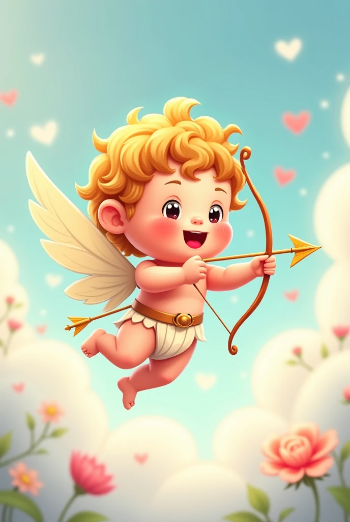 Cupid, a cute cartoon character, shoots arrows.