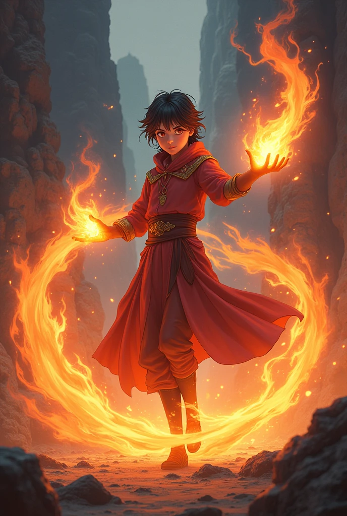 Anime Child fire magician now little grown