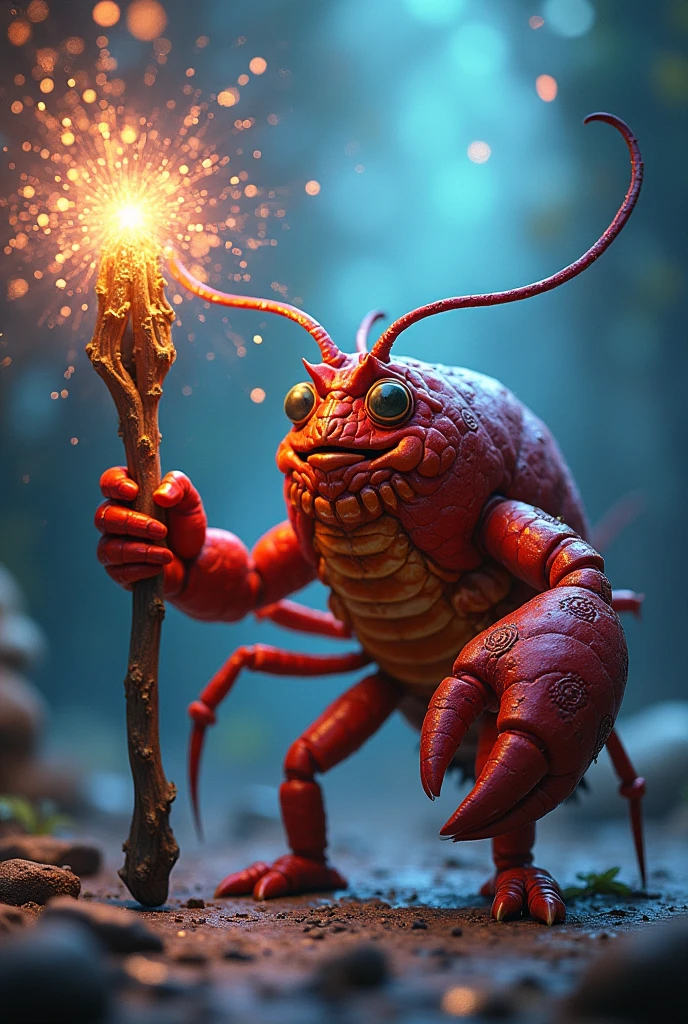 A lobster that does magic with a wand