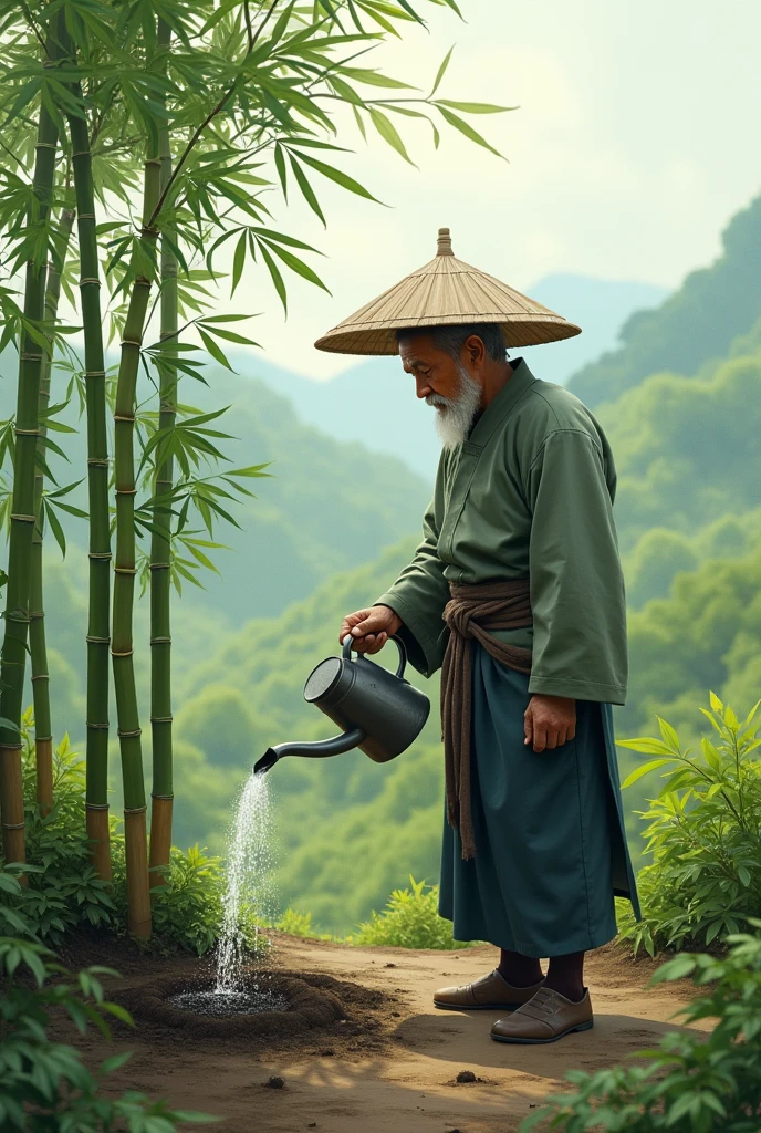 A chinese farmer planted a bamboo seed and watered it daily.