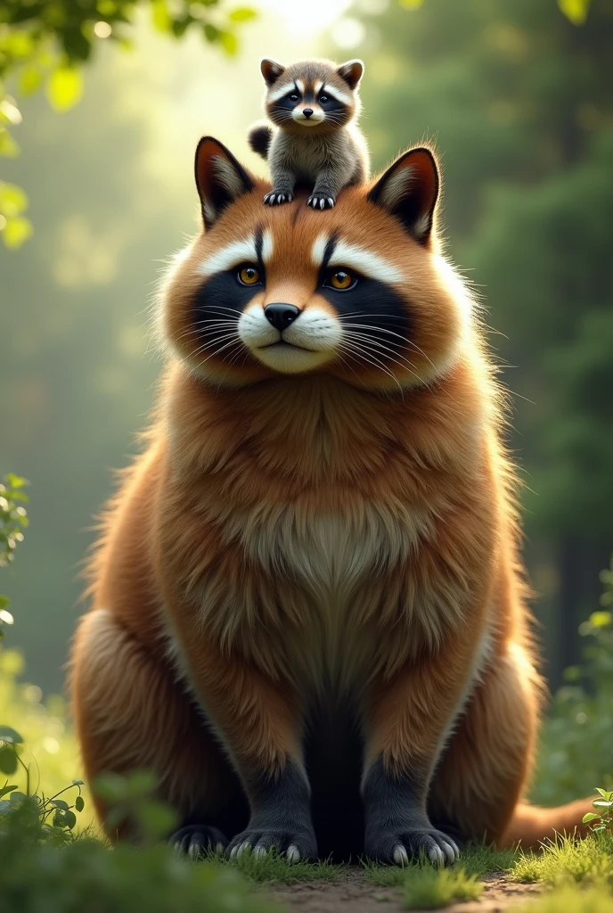Ant-sized raccoon on horse-sized cat