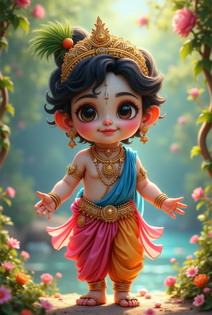 Generate ai image of dressed up  lord radha as a cute kid 