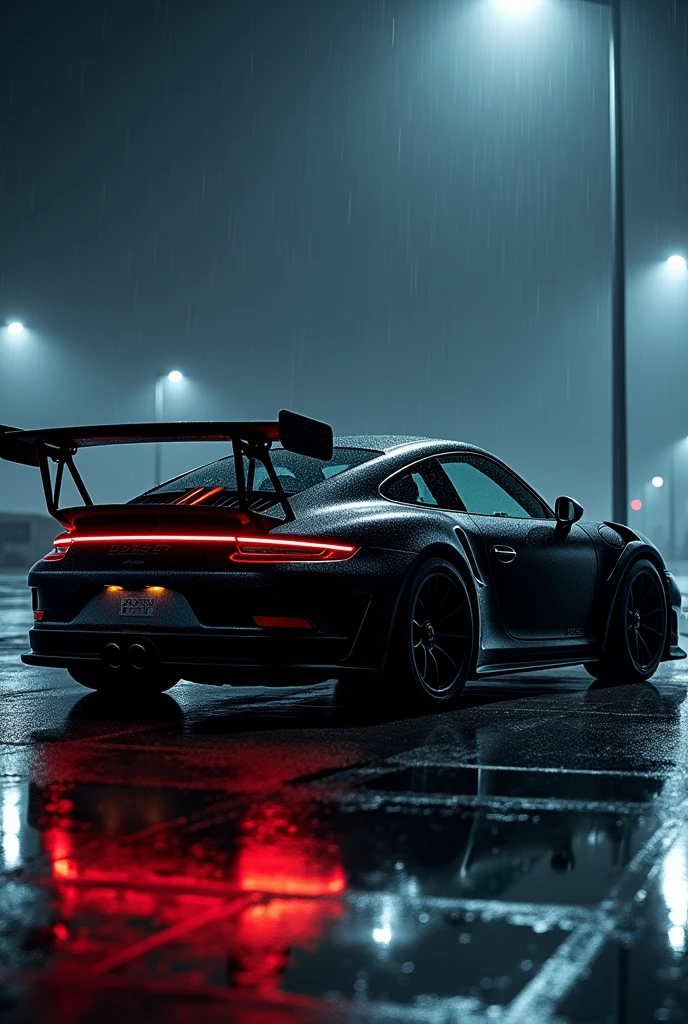 porsche gt3 rs 8d image for wallpaper in night area with raining black in color in