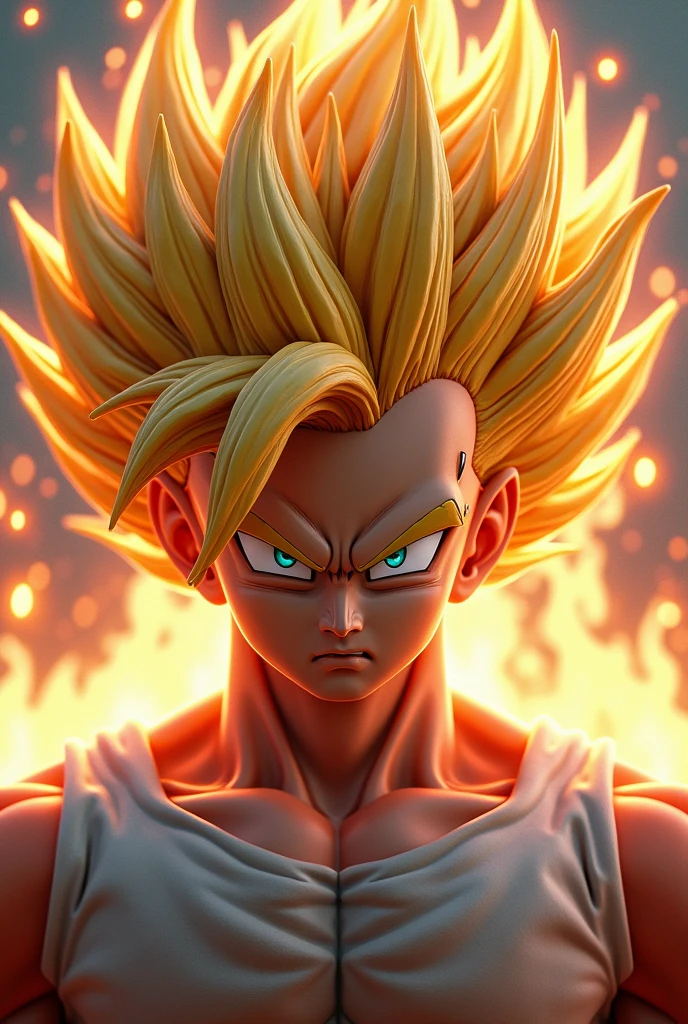 close up realista super Saiyajin, everything detailed, clear image, 8 k quality