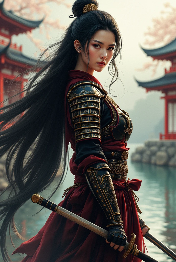 Long hair and beautiful samurai