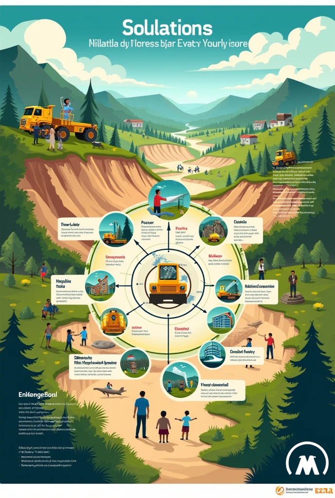 poster about mining, deforestation, and quarrying solutions