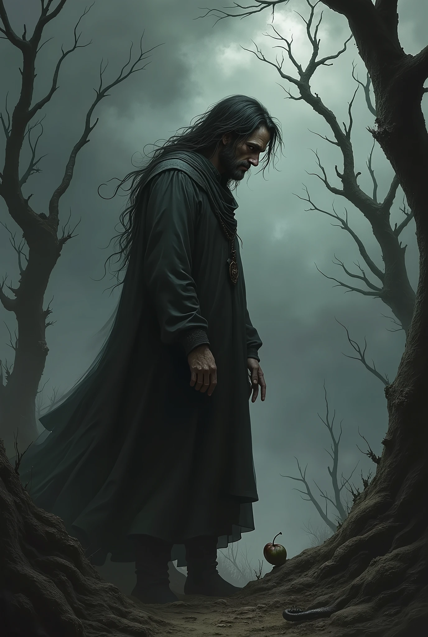Make the child of Adam in dark fantasy art