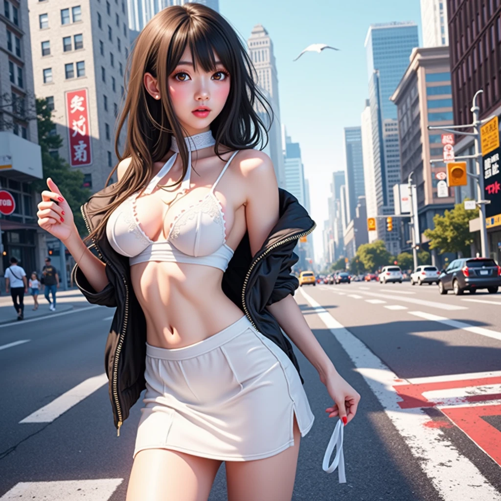 Anime woman in pink lingerie